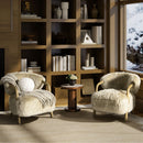 Becker - Rustic Oak Sheepskin Upholstered Accent Arm Chair - Taupe Beige by HouseOfZazla
