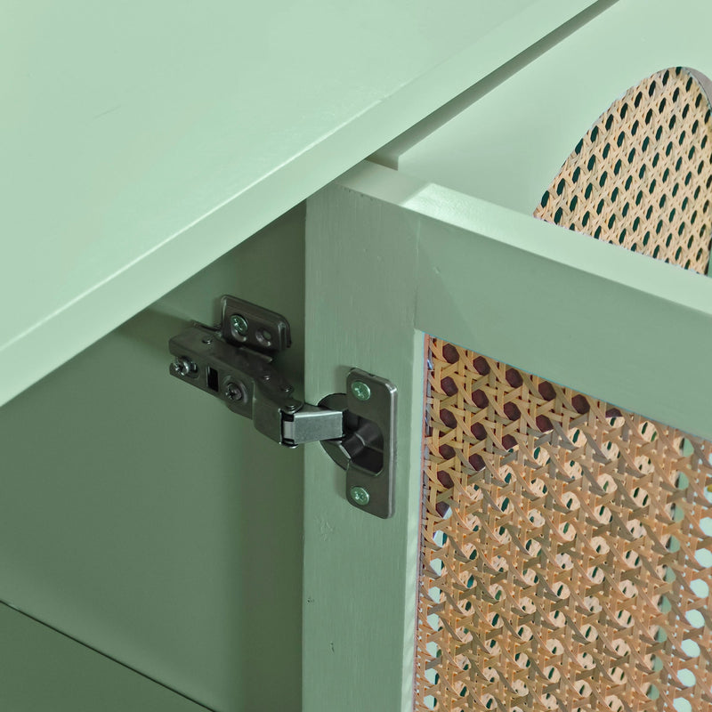 59.84"Modern 4-Door Cabinet with Rattan Decorative Doors,for Bedroom,Living Room,Office,Easy Assembly, Mint Green