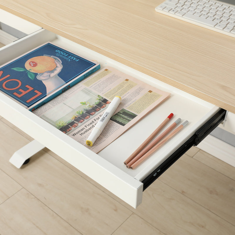 (Maple Tabletop) 48 x 24 InchesStanding Desk with Metal Drawer, Adjustable Height Stand up Desk, Sit Stand Home Office Desk, Ergonomic Workstation