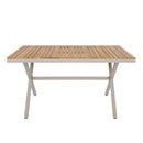 Outdoor 7-Piece Dining Set - Rectangular Teak Wood Table + 6 Wicker Chairs with Cushions by HouseOfZazla