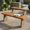 Outdoor Acacia Wood Bench Set of 2 with Teak Finish by HouseOfZazla