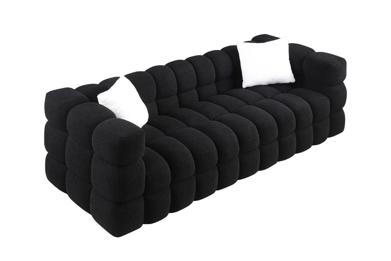 84.3/62.2 length, 35.83" deepth, human body structure for USA people, marshmallow sofa,boucle sofa, White color,3 seater. sofa and loveseater