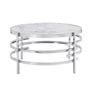 32.48" Chrome Round Coffee Table With Sintered Stone Top&Sturdy Metal Frame, Modern Coffee Table for Living Room, Silver