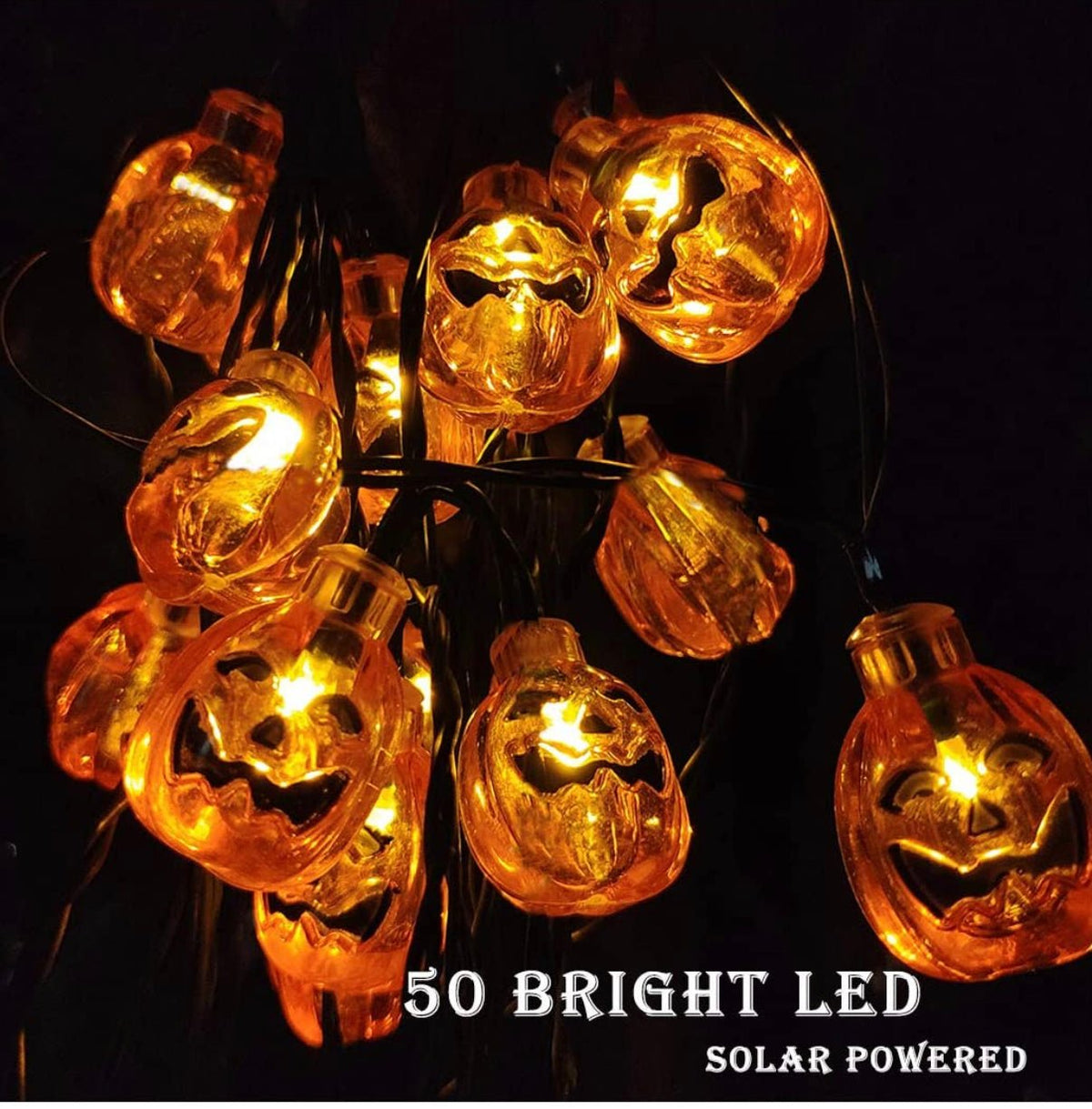 33Ft Solar Powered Pumpkin Halloween String Lights 50 LED with 8 Lighting Modes, photo 2 of 6