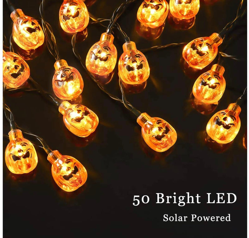 33Ft Solar Powered Pumpkin Halloween String Lights 50 LED with 8 Lighting Modes, photo 4 of 6
