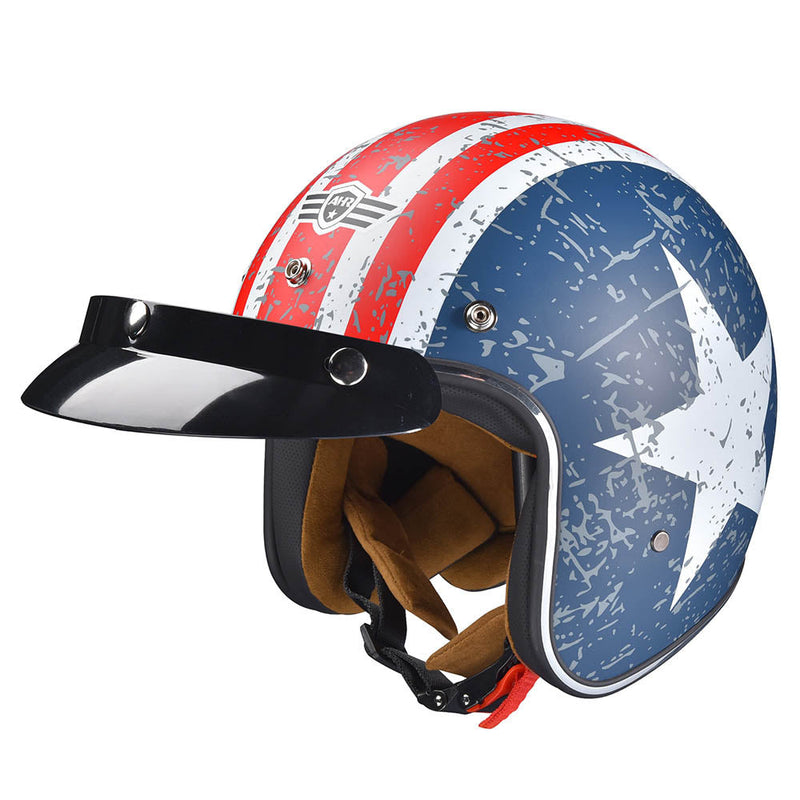 AHR DOT Motorcycle Helmet Open Face with Visor American Flag