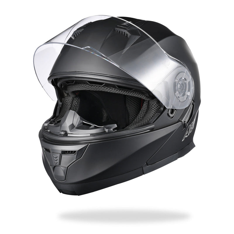 AHR RUN-M3 Modular Helmet Flip Up DOT 2-Visors Matte Black