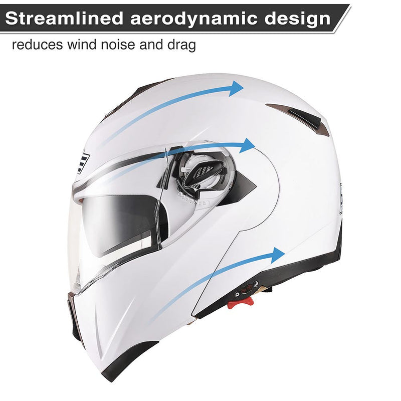 AHR Modular Helmet Flip Up Full Face Dual Visors DOT White