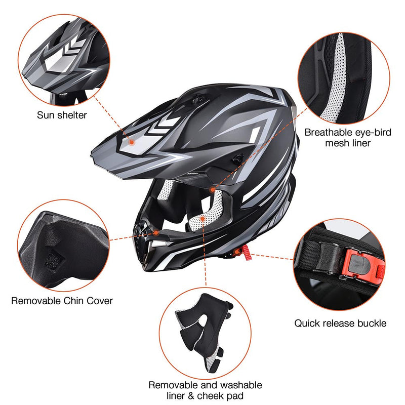 AHR Adult DOT Off-road Race Helmet Dirt Bike MX ATV Black