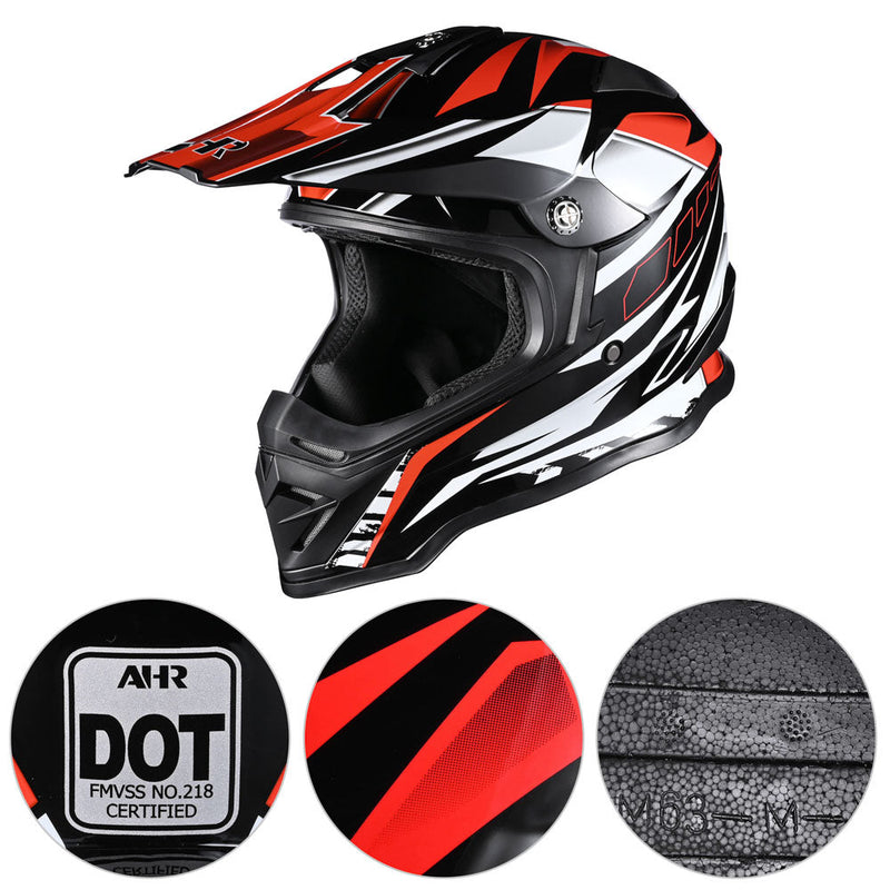 AHR DOT Dirt Bike Motocross Helmet Black Red