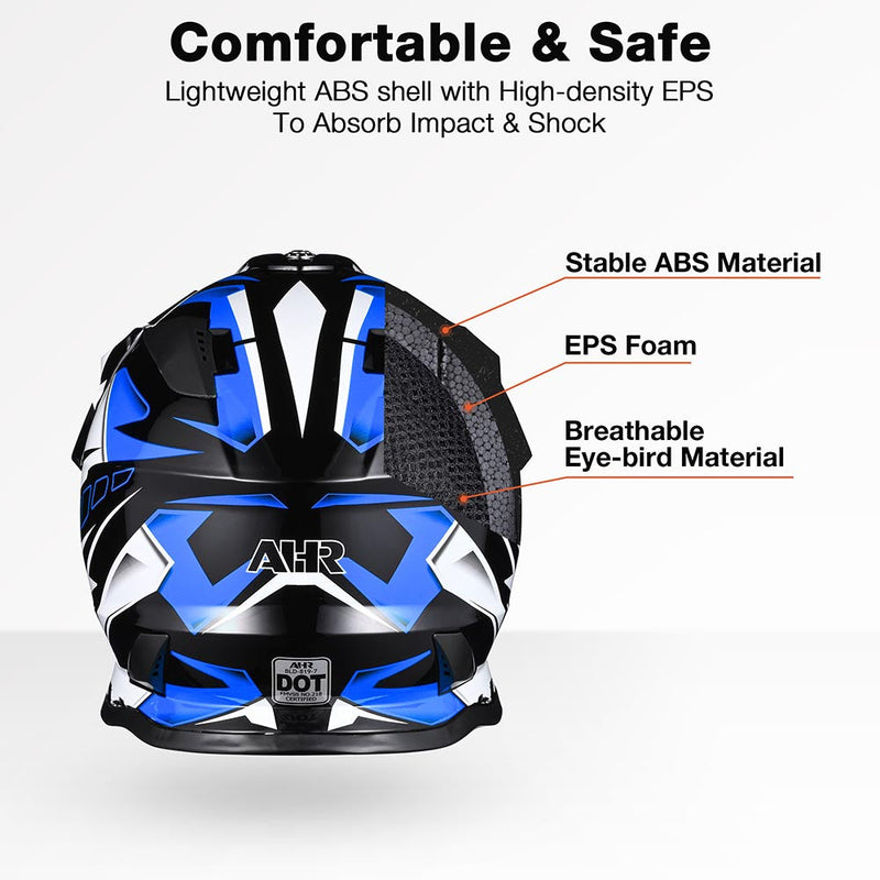 AHR DOT Dirt Bike Motocross Helmet Black Blue