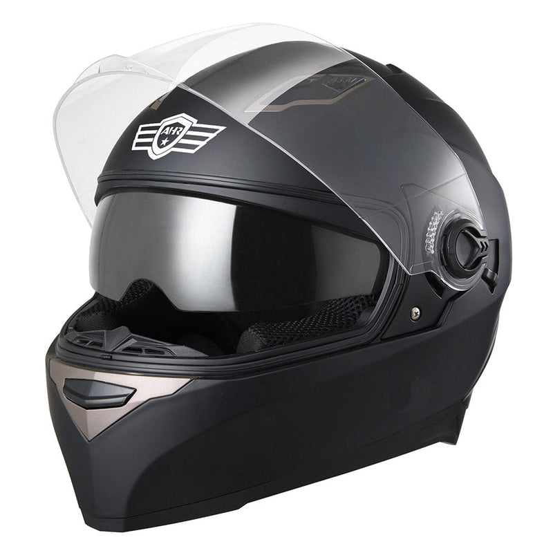 AHR Full Face Dual Visors DOT Motor Helmet Matte Black