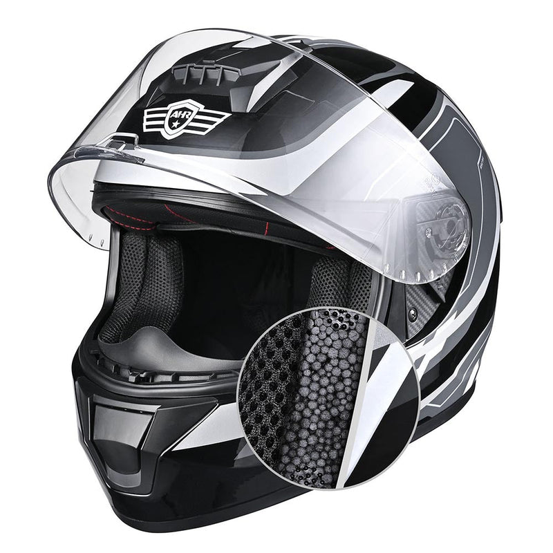 AHR RUN-F3 Full Face DOT Motor Helmet Black Gray