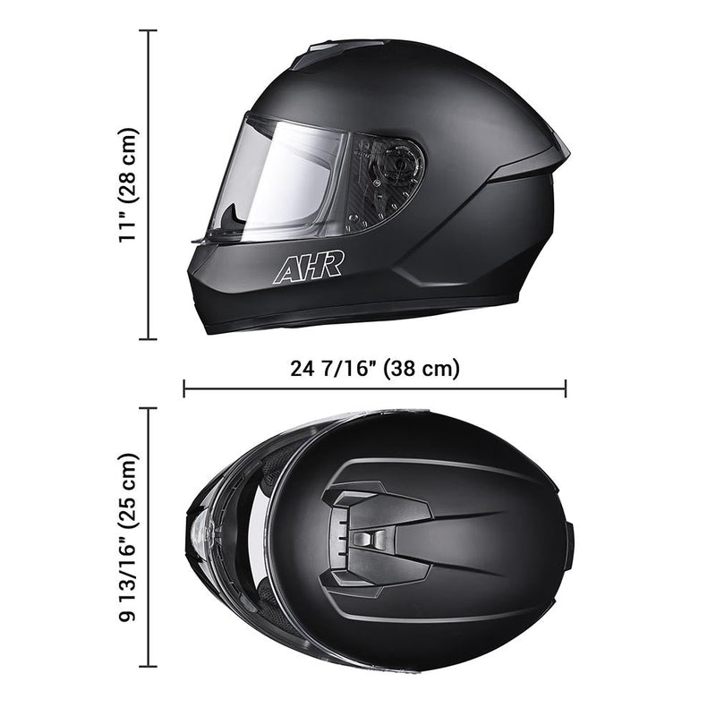 AHR RUN-F3 Full Face DOT Motor Helmet Matt Black