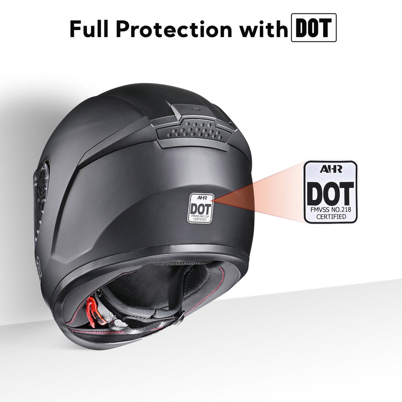 AHR RUN-F3 Full Face DOT Motor Helmet Matt Black