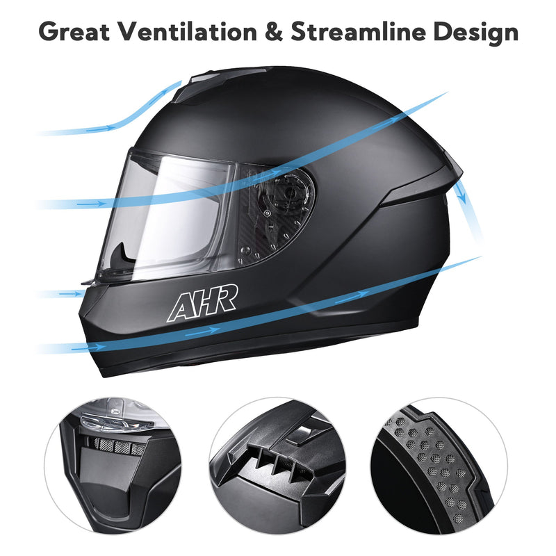 AHR RUN-F3 Full Face DOT Motor Helmet Matt Black