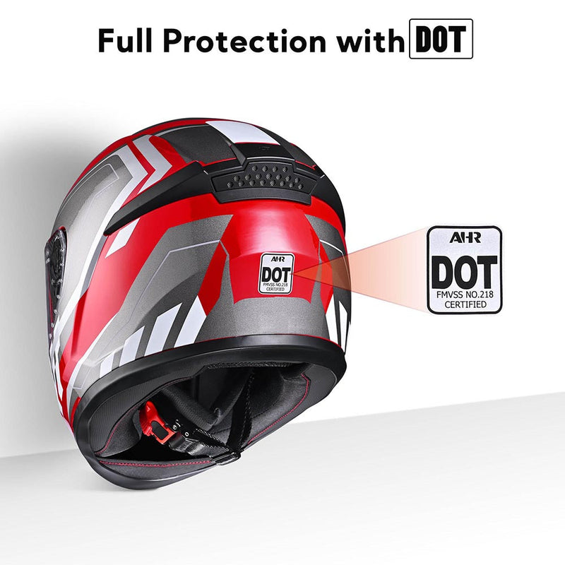 AHR RUN-F3 DOT Motorcycle Helmet Full Face Red