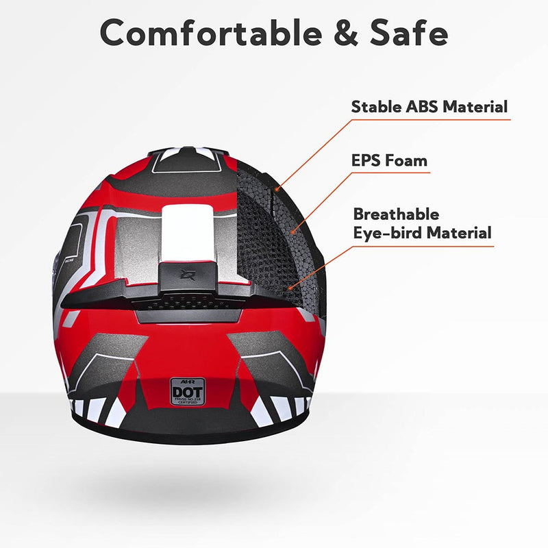 AHR RUN-F3 Full Face DOT Motor Helmet Red