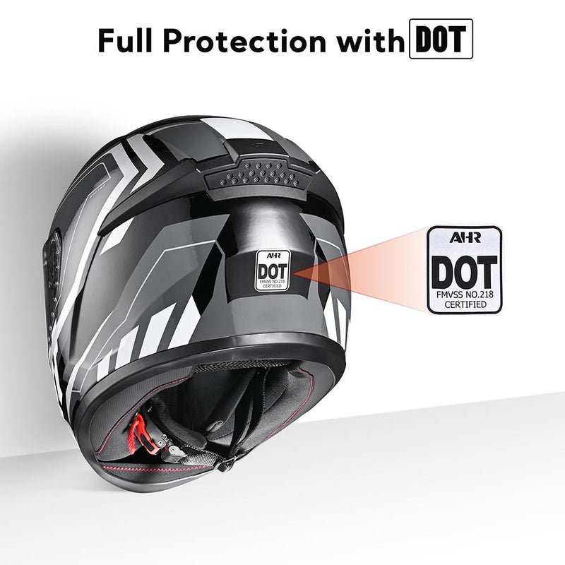 AHR RUN-F3 Full Face DOT Motor Helmet Black Gray