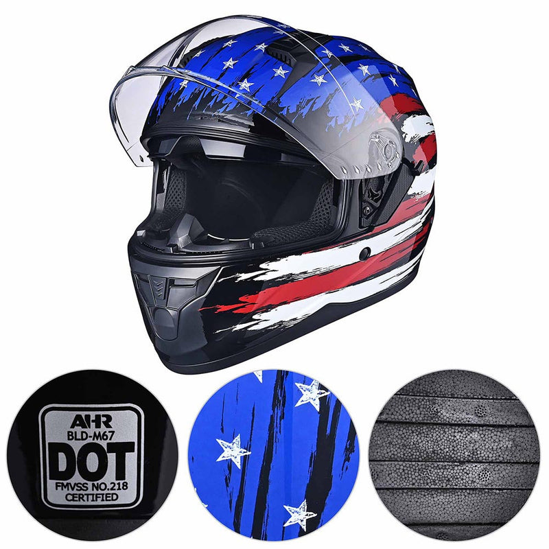 AHR RUN-F DOT Full Face Helmet Dual Visor Flag