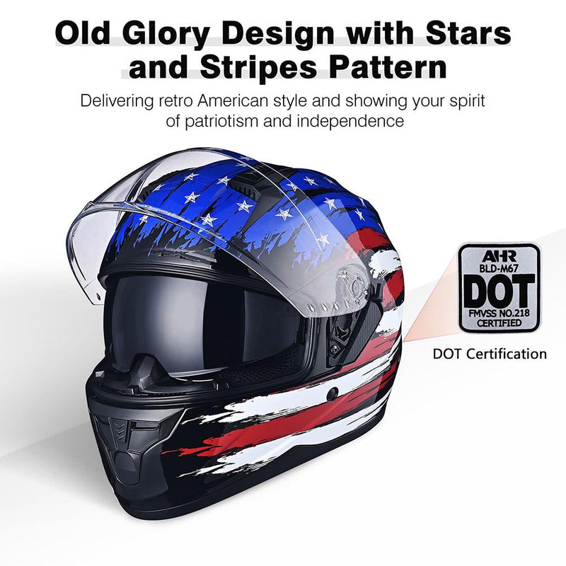 AHR RUN-F DOT Full Face Helmet Dual Visor Flag