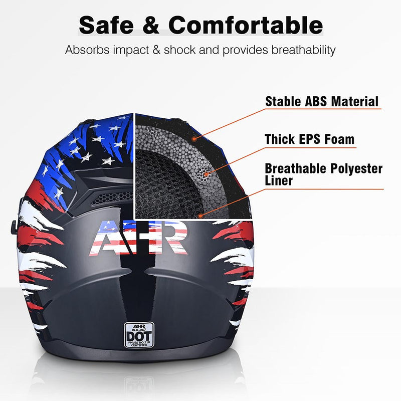 AHR RUN-F DOT Full Face Helmet Dual Visor Flag