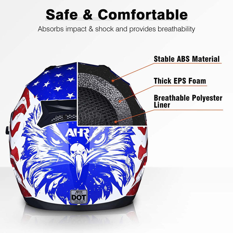 AHR RUN-F DOT Full Face Helmet Dual Visor Eagle