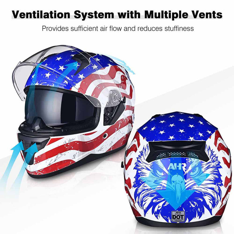 AHR RUN-F DOT Full Face Helmet Dual Visor Eagle