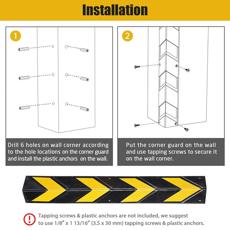 Yescom 2pcs Rubber Corner Guards for Walls Reflective 31"