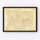 Vintage Map of Licking County, Ohio 1854