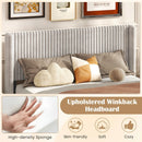 Queen Size Velvet Bed Frame with Vertical Channel Tufted Wingback Headboard-White by LJGDeals