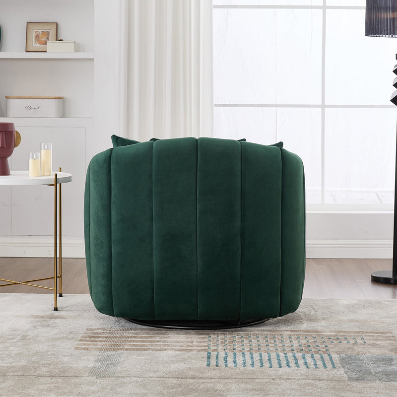 40.35'W Upholstered Oversized 360° Swivel Accent Barrel Chair and Half Cozy Sofa with 3 Pillows, Velvet Channel Tufted Pumpkin-Shape Club Armchair for Living Room, Bedroom, Office, Lounge, Green