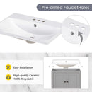 24" Grey Modern Sleek Bathroom Vanity Elegant Ceramic Sink with Solid Wood Frame Open Style Shelf