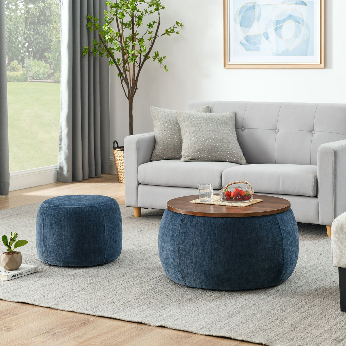 Round Storage Ottoman, 2 In 1 Function, End Table And Ottoman, photo 7 of 16