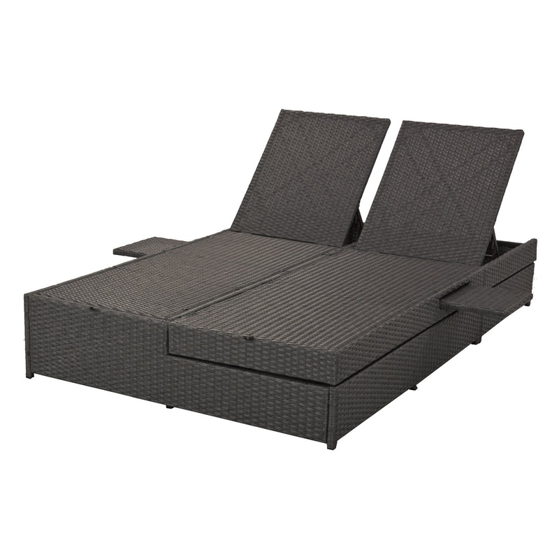 Walker Edison | Wicker Outdoor Double Sunbed Set