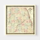 Vintage Map of Kane County, Illinois 1851