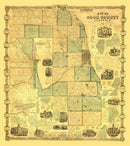 Vintage Map of Cook County, Illinois 1861
