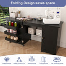 57.5" Foldable Sewing Machine Table with Storage & Casters