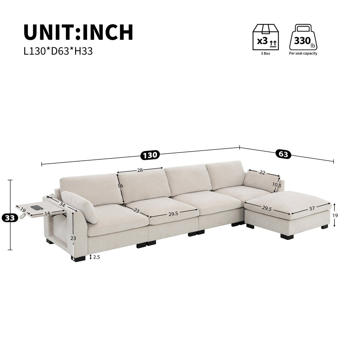 130" Modular Sectional Sofa, photo 2 of 10