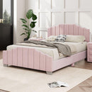 3 Pieces Bedroom Sets Full Size Velvet Upholstered Platform Bed Vertical Channel Tufted Headboard and Two Three-drawer Nightstands,Pink