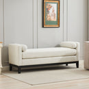 Elegant Upholstered Bench, Daybed, Ottoman With Wood Legs & Bolster Pillows - Ivory Boucle by HouseOfZazla