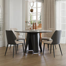 Modern Sintered Stone Dining Table With Round Turntable, Metal Pedestal, And Chairs by HouseOfZazla