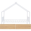 Twin Size Metal House Bed with Two Drawers, White