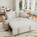 Modern 2 Seater Loveseat Sofa With Pull-Out Bed, Fabric, Built-In USB Ports & Cup Holders by Unique Piece Furniture
