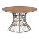 5-Piece Outdoor Dining Set: Brown Round Acacia Wood Table & 4 Brown Wicker Armchairs
