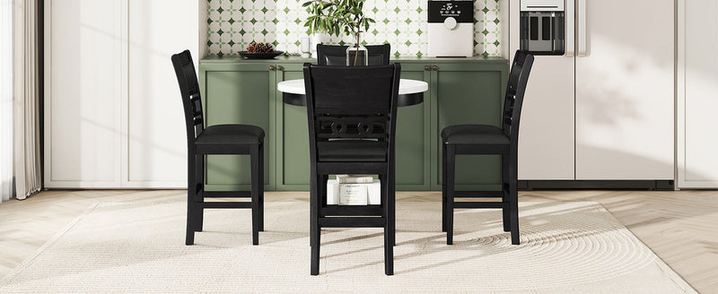 5-piece Counter Height Dining Round Table Set with One Faux Marble Top Dining Table and Four PU-leather Chairs,Dark Espresso