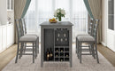 5-Piece Multi-Functional Rubber Wood Counter Height Dining Set with Padded Chairs and Integrated 9 Bar Wine Compartment, Wineglass Holders for Dining Room (Gray)