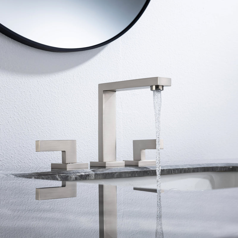 8 inch Widespread Bathroom Faucet Matte Black Bathroom Faucets for Sink 3 Hole Brass 2 Handle Lavatory Square Faucet Modern rv Bathroom Faucets