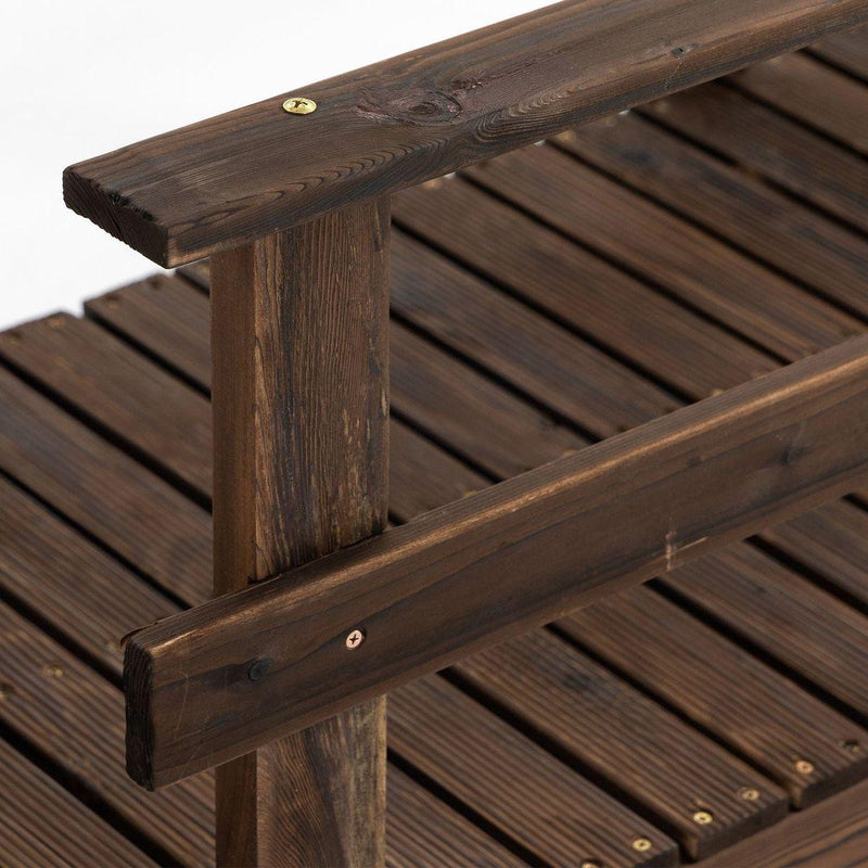 7' Wooden Garden Bridge with Safety Rails, Backyard Footbridge for Ponds, Creeks, Streams, Stained Finish