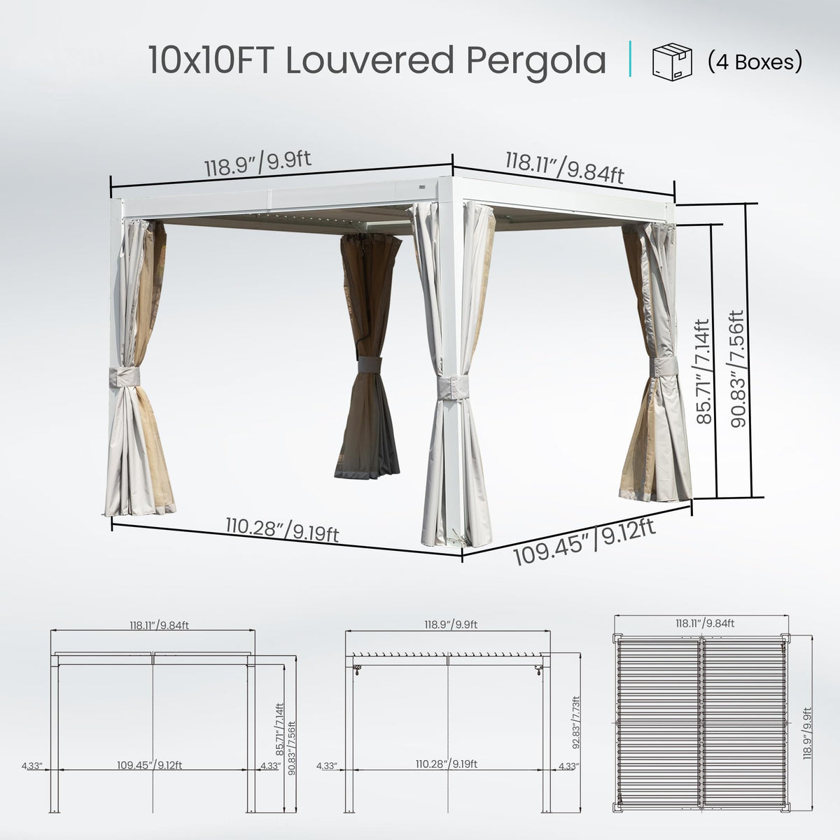 10x10 FT Outdoor Louvered Pergola with Adjustable Louvers, photo 2 of 10
